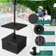 Outdoor fillable umbrella base with table tray, black, featuring a wood-like finish and drainage hole for stability and.